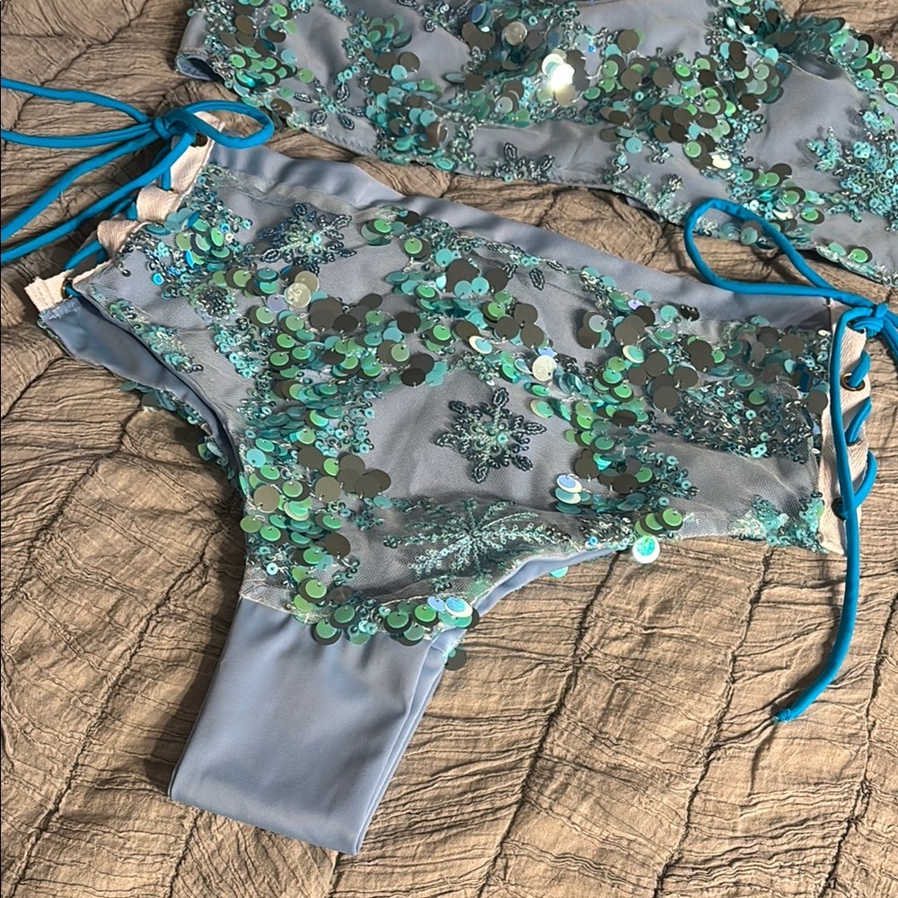 Snowflake Sequin Blue Halter Festival Set